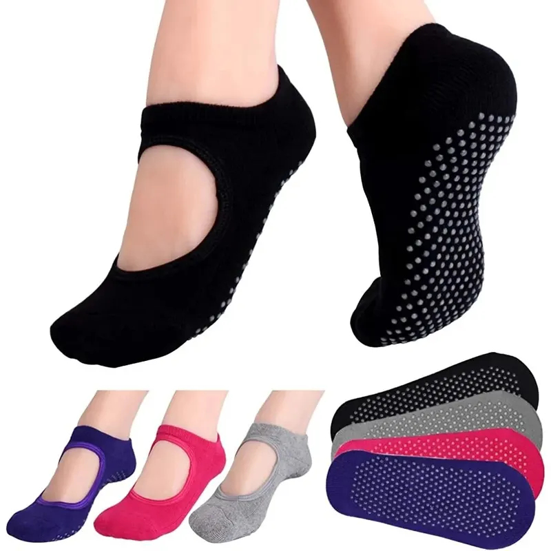 Yoga Fitness Workout - Rückenfreie, rutschfeste Fitness-Yoga-Socken aus Baumwolle für